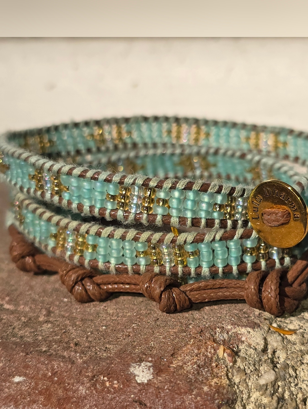 LULU  Dharma Wrap Turquoise Boho Bracelet Woven Vegan Leather Glass Beads